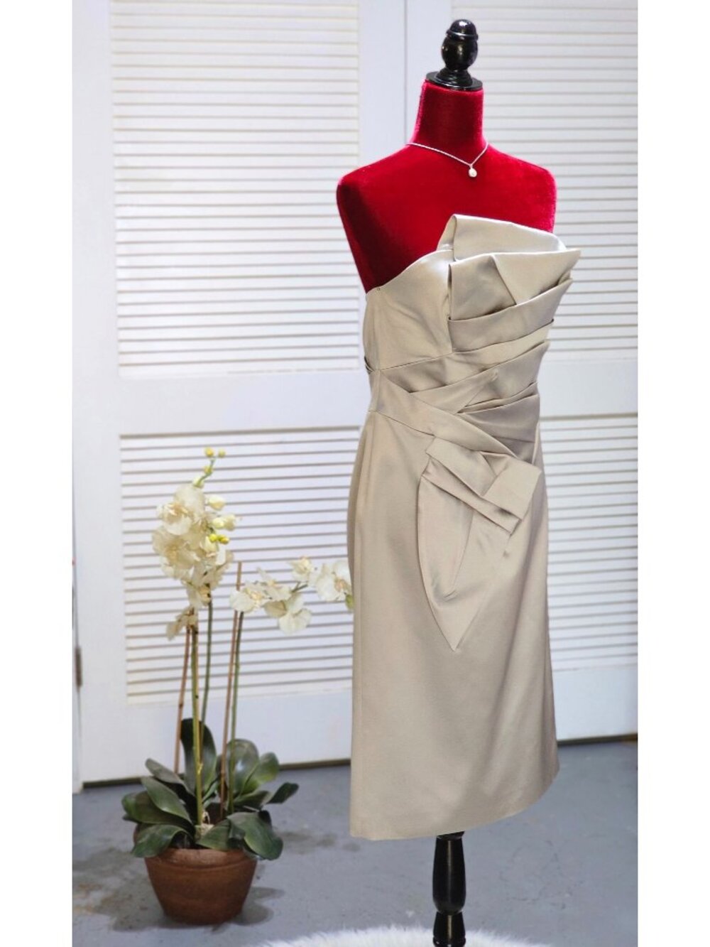 Karen Millen Women's Strapless Grey Cocktail Dress Pleat Details Sz 12 2447